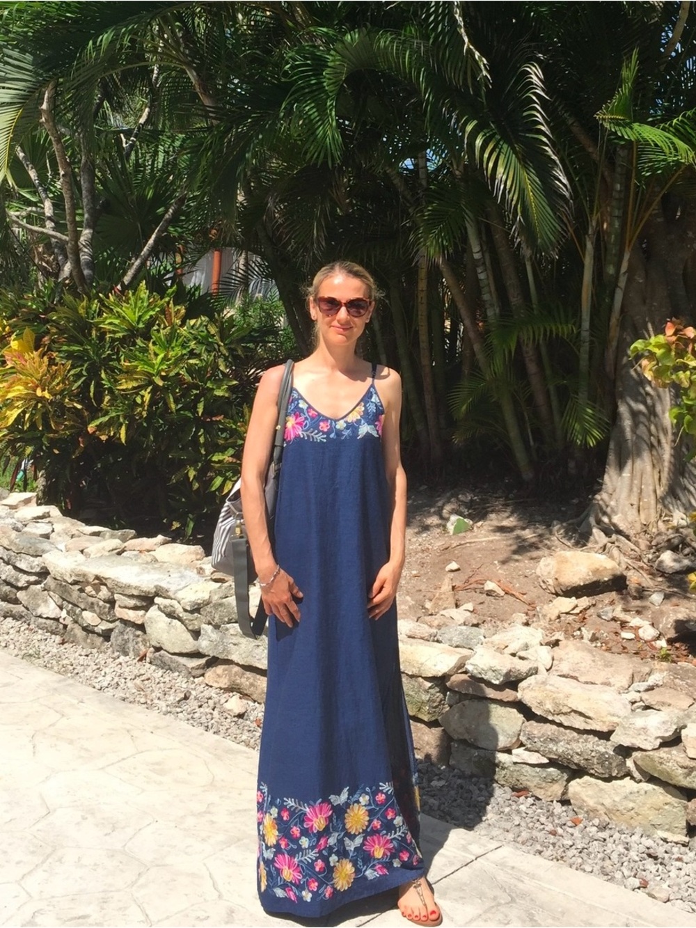 Karen Kane Floral Embroidered Boho Maxi Dress Navy Size S